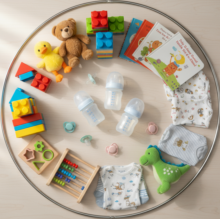 circle photo of baby & kid supplies, make a real photo